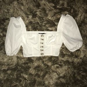 White Hook & Eye White Puff Sleeve Crop Top